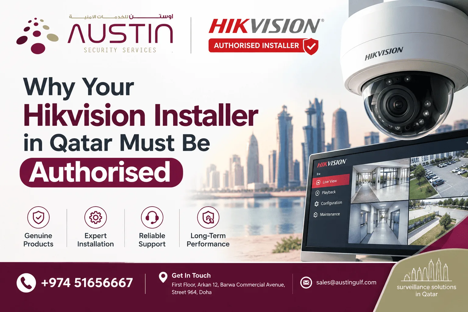 Hikvision authorised installer Qatar — Austin Security Services MOI certified
